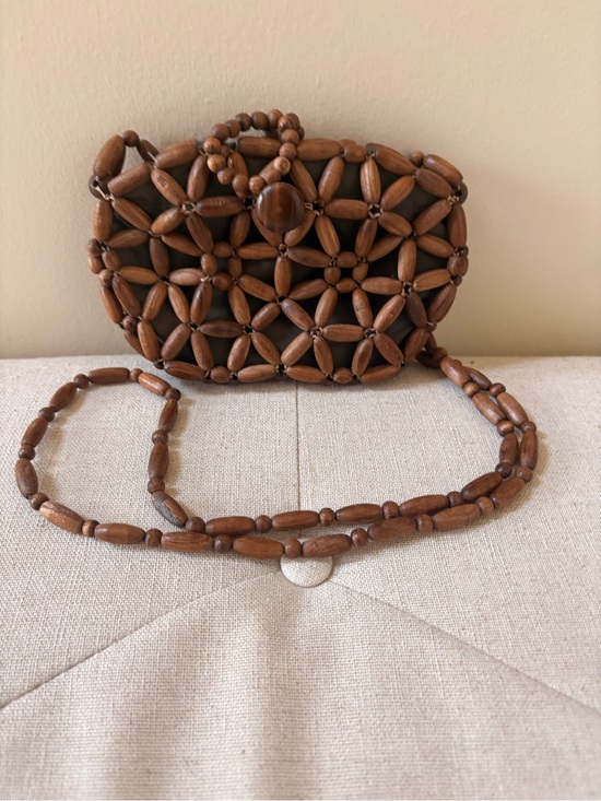 Handmade Handbags - Vintage Wooden Bead Crossbody Bag in Brown - Handcrafted Style
